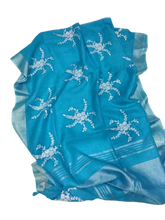 Pure silk linen embroidery saree SILK ZONE