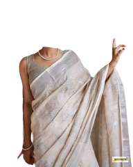 Pure silk linen embroidery saree SILK ZONE