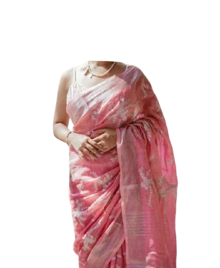 Pure silk linen embroidery saree SILK ZONE