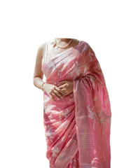 Pure silk linen embroidery saree SILK ZONE