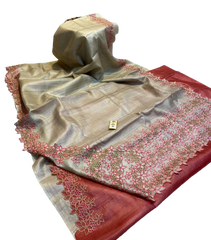 Tussar silk hand embroidery saree SILK ZONE