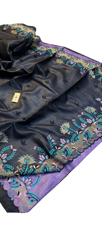 Tussar silk hand embroidery saree SILK ZONE