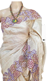 Pure tussar cutwork design embroidery silk saree SILK ZONE