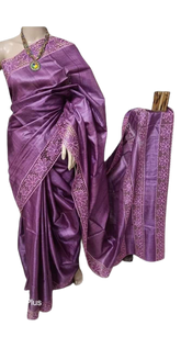 Pure tussar cutwork design embroidery silk saree SILK ZONE