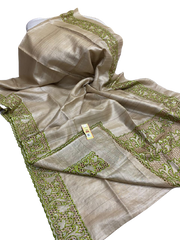 Pure tussar cutwork design embroidery silk saree SILK ZONE