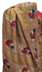 Pure tussar cutwork design embroidery silk saree SILK ZONE