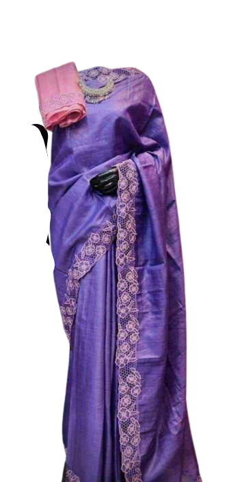 Pure tussar cutwork design embroidery silk saree SILK ZONE