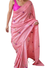 Pure tussar cutwork design embroidery silk saree SILK ZONE