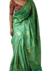 Pure tussar cutwork design embroidery silk saree SILK ZONE