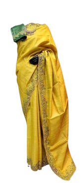 Pure tussar cutwork design embroidery silk saree SILK ZONE