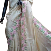 Pure tussar cutwork design embroidery silk saree SILK ZONE