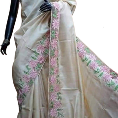 Pure tussar cutwork design embroidery silk saree SILK ZONE