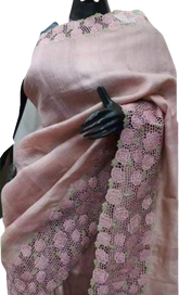 Pure tussar cutwork design embroidery silk saree SILK ZONE