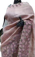 Pure tussar cutwork design embroidery silk saree SILK ZONE