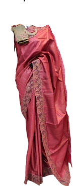 Pure tussar cutwork design embroidery silk saree SILK ZONE