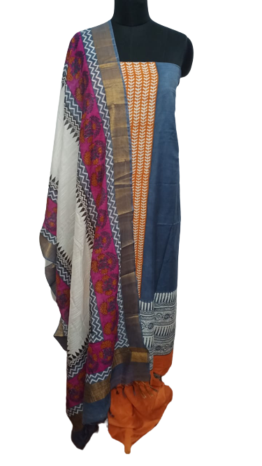 Semi-Tussar printed suit SILK ZONE