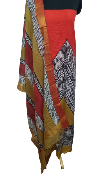 Semi-Tussar printed suit SILK ZONE