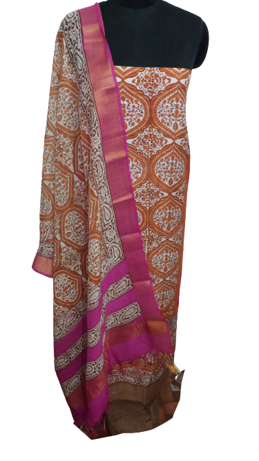 Semi-Tussar printed suit SILK ZONE