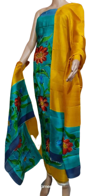 Tussar silk hand print suit SILK ZONE
