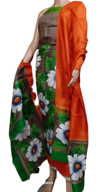 Tussar silk hand print suit SILK ZONE