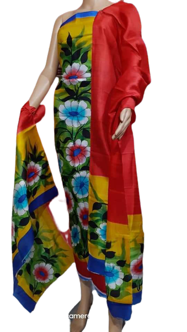 Tussar silk hand print suit SILK ZONE