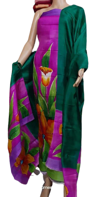 Tussar silk hand print suit SILK ZONE