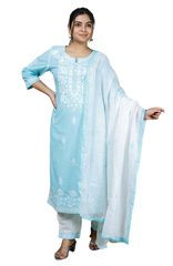 Khadi cotton embroidery suit