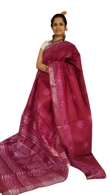 Khadi Linen batik print saree Silkma