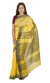 Cotton Art silk black Temple border yellow saree with black yellow lining blouse INDIA SILK P.W.C.S. LTD