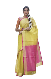 Tissue linen saree with contrast blouse INDIA SILK P.W.C.S. LTD