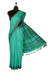 Cotton Art silk black Temple border Rama Green saree with black Rama Green lining blouse INDIA SILK P.W.C.S. LTD