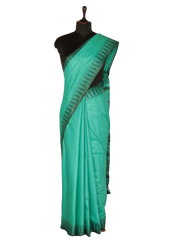 Cotton Art silk black Temple border Rama Green saree with black Rama Green lining blouse INDIA SILK P.W.C.S. LTD