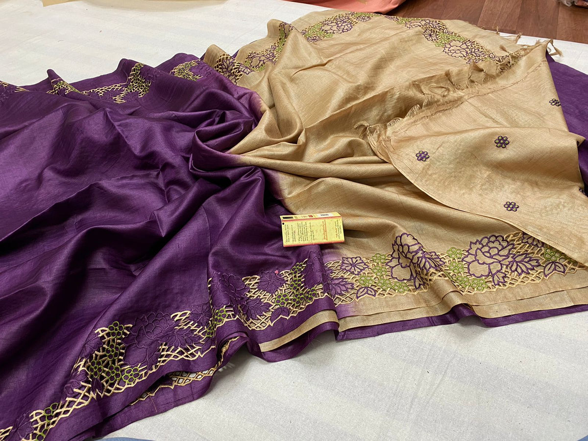 Tussar Silk cutwork saree