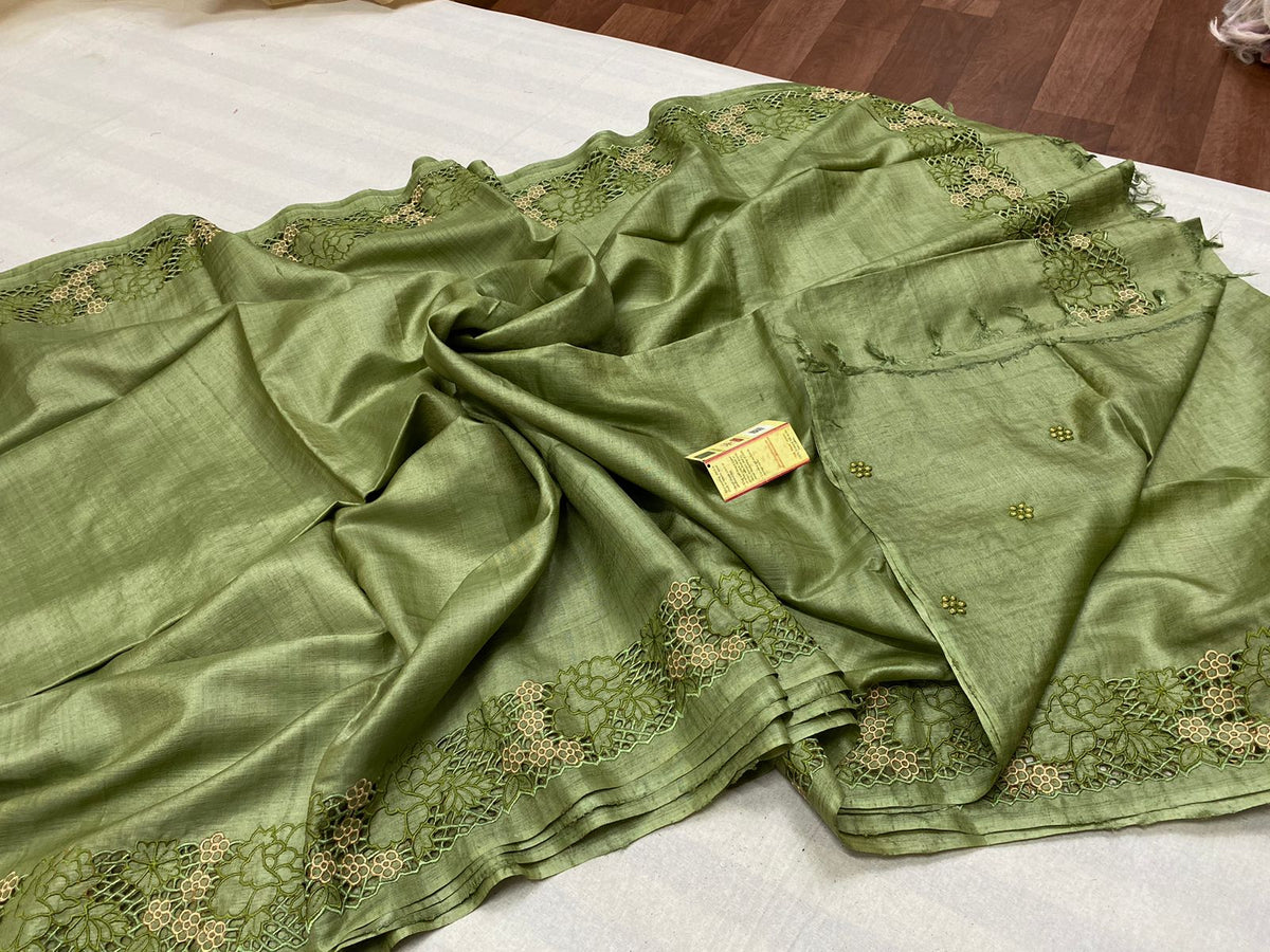 Tussar Silk cutwork saree