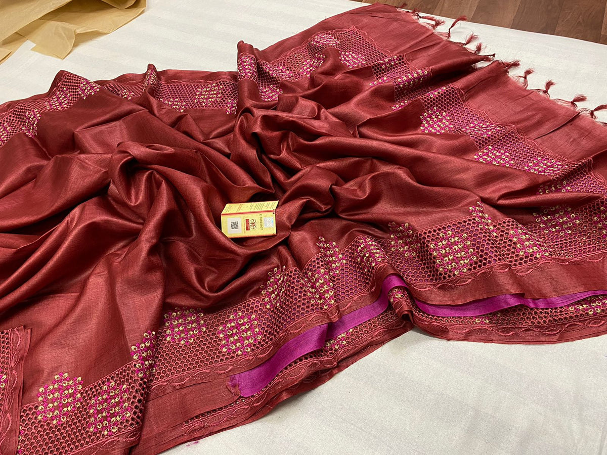 Tussar Silk cutwork saree