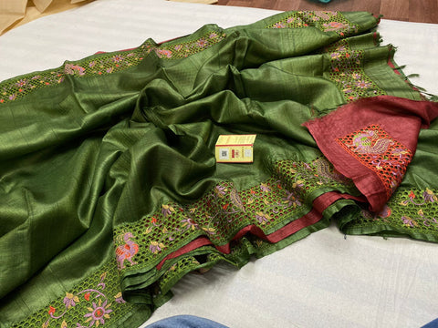 Tussar Silk cutwork saree