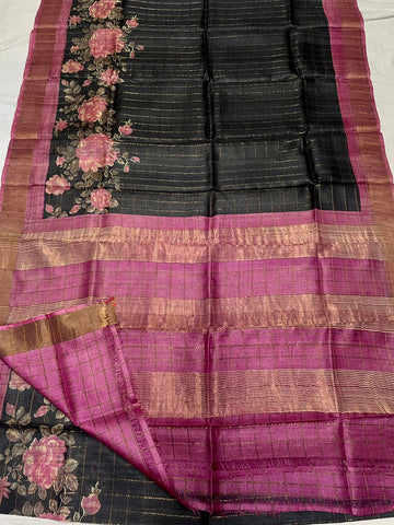 Tussar Silk Hand Block Pirnt Saree