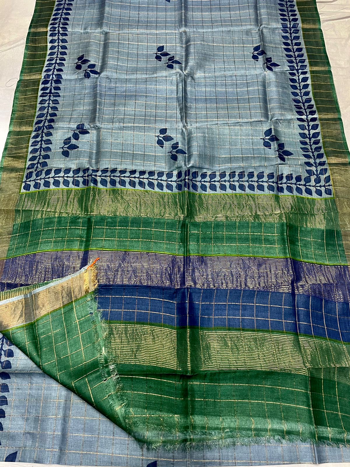 Tussar Silk Hand Block Pirnt Saree