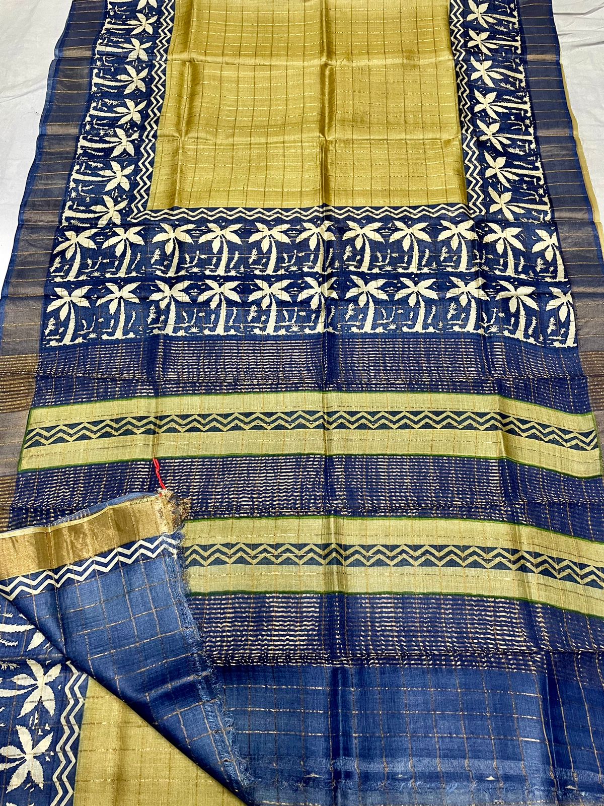 Tussar Silk Hand Block Pirnt Saree