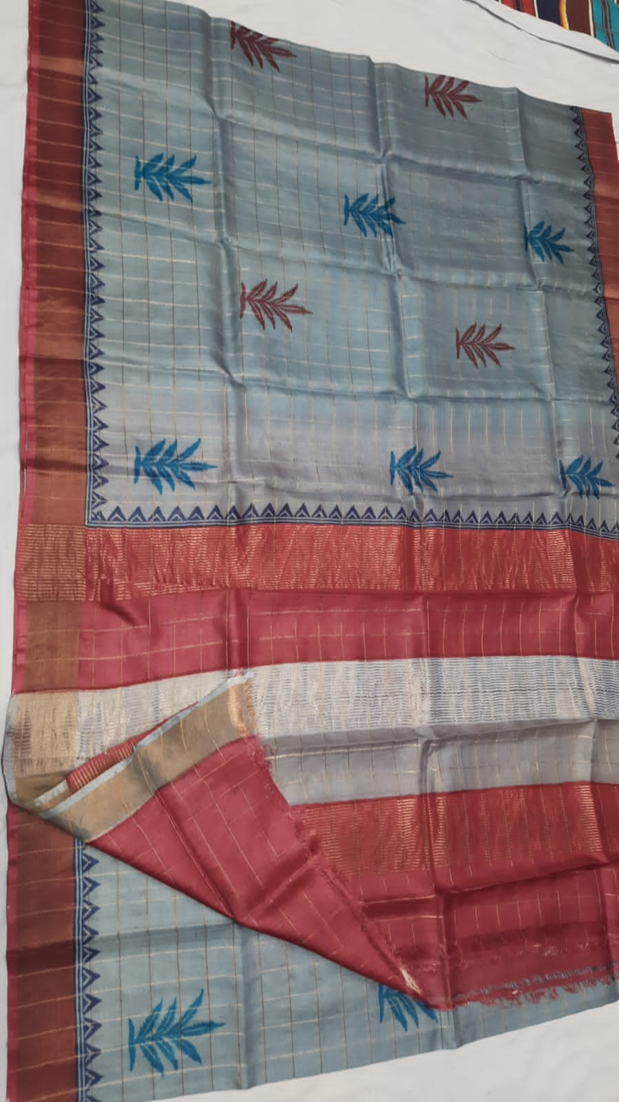 Tussar Silk Hand Block Pirnt Saree