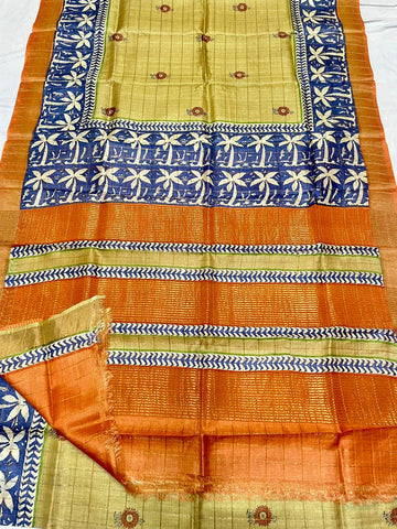 Tussar Silk Hand Block Pirnt Saree