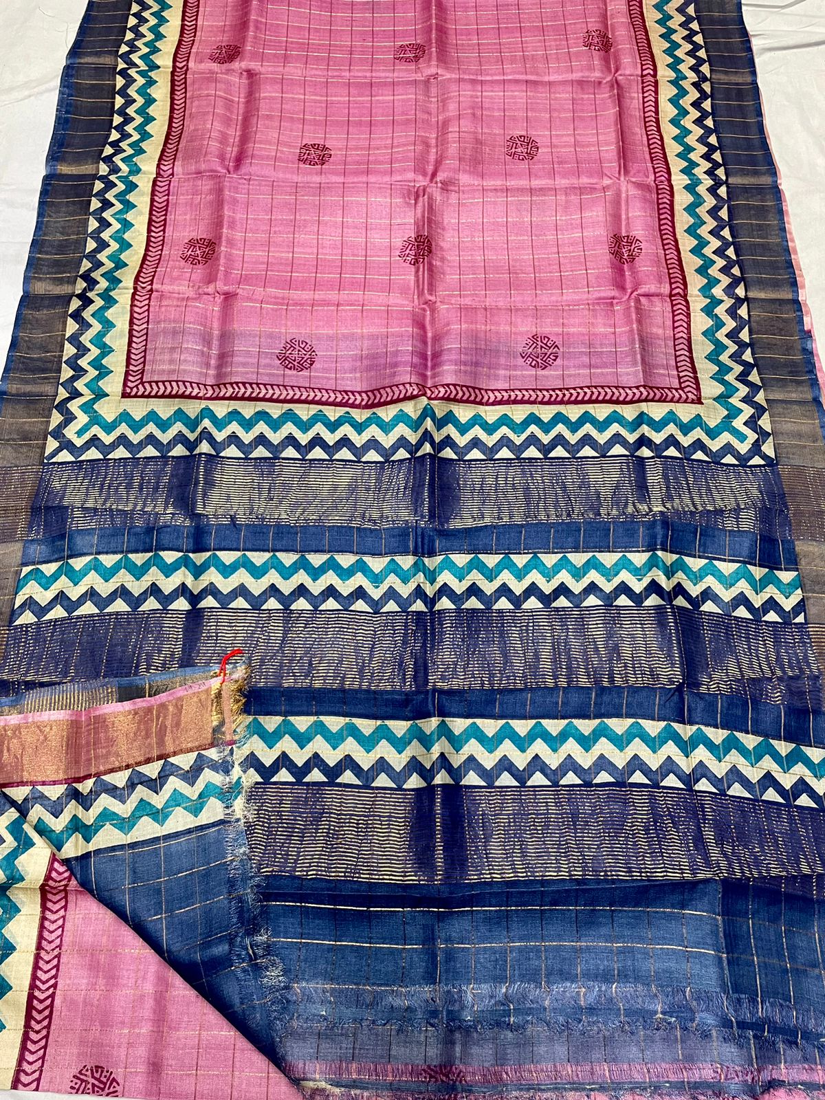 Tussar Silk Hand Block Pirnt Saree