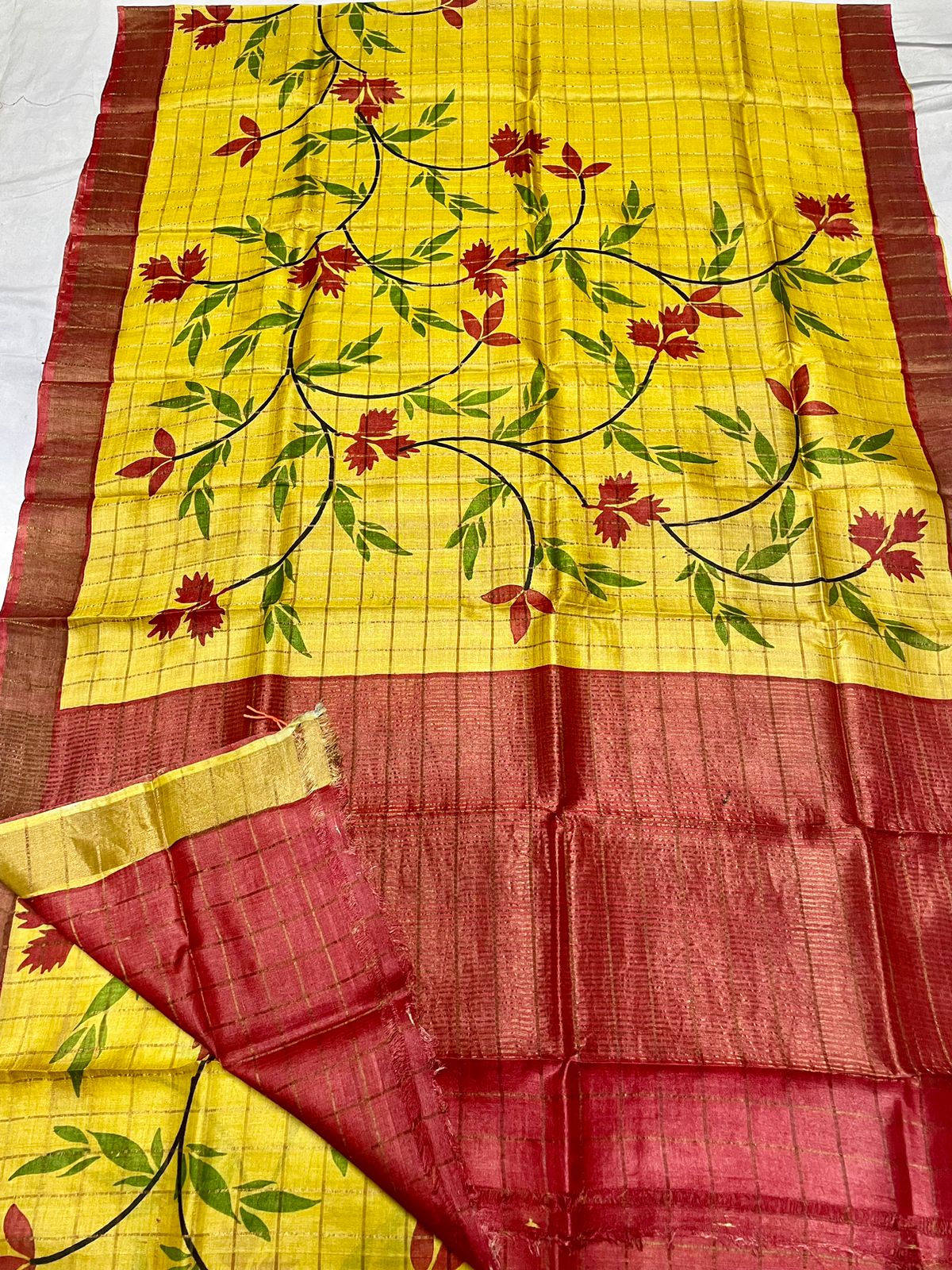 Tussar Silk Hand Block Pirnt Saree