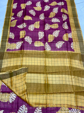 Tussar Silk Hand Block Pirnt Saree