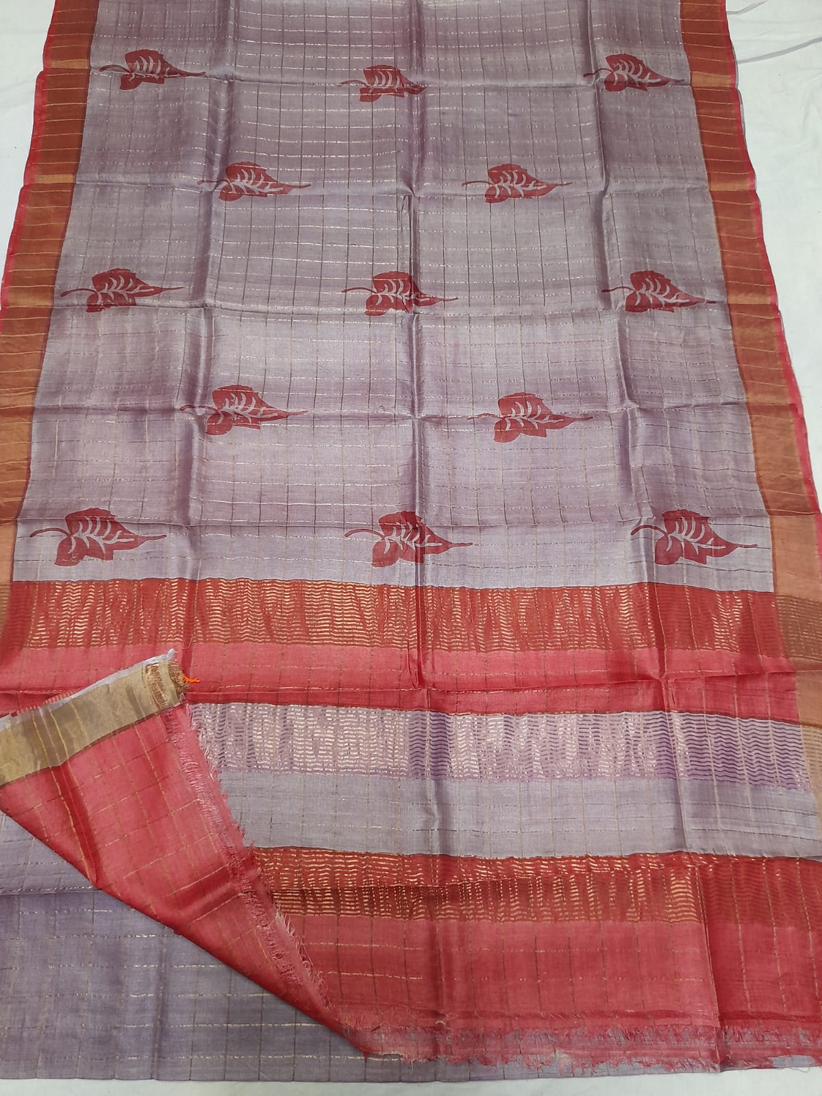 Tussar Silk Hand Block Pirnt Saree