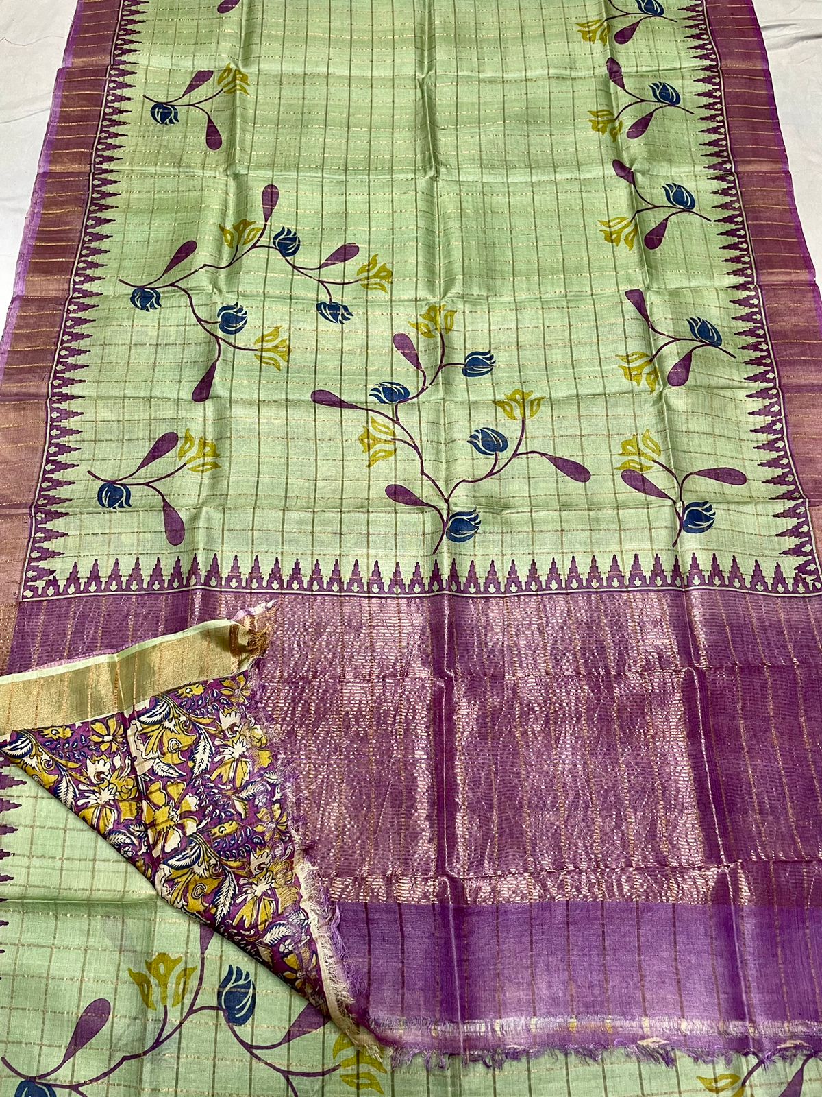 Tussar Silk Hand Block Pirnt Saree