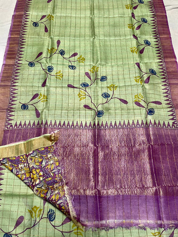 Tussar Silk Hand Block Pirnt Saree