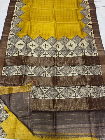 Tussar Silk Hand Block Pirnt Saree