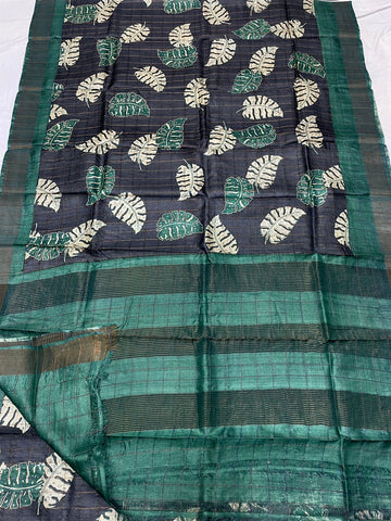 Tussar Silk Hand Block Pirnt Saree