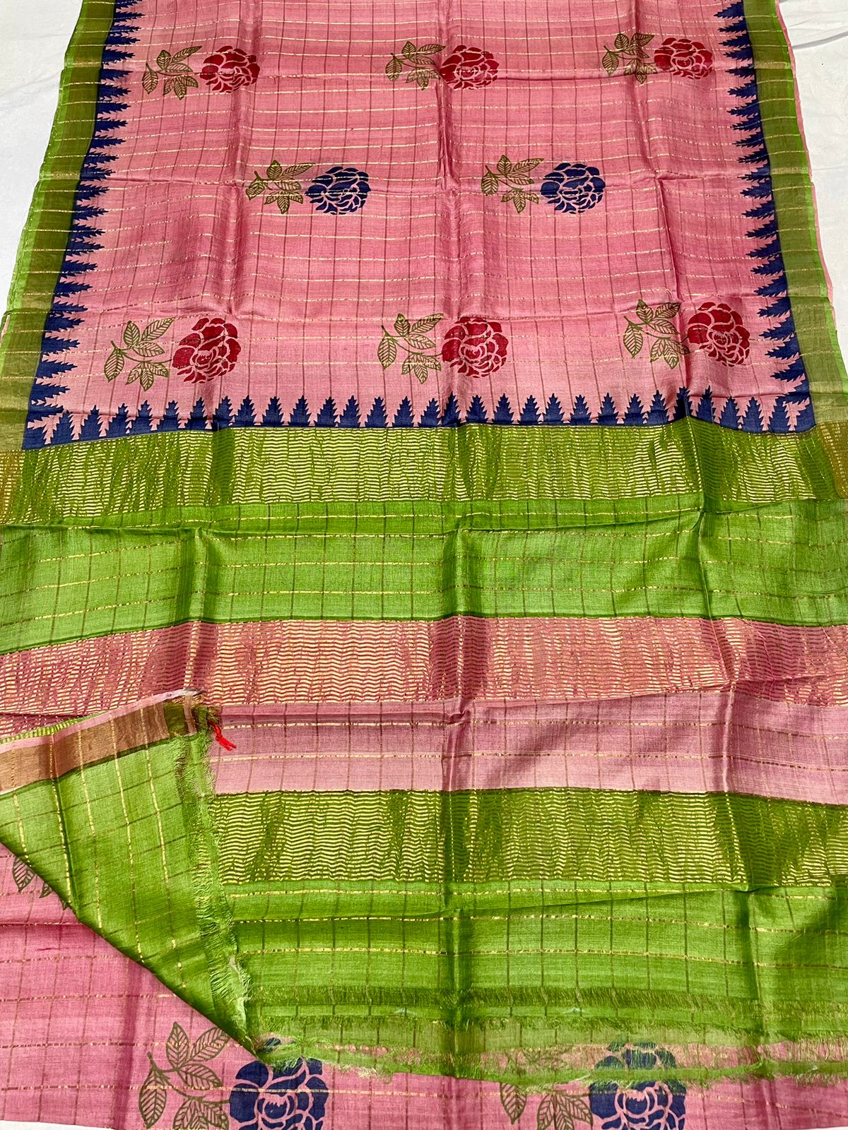 Tussar Silk Hand Block Pirnt Saree